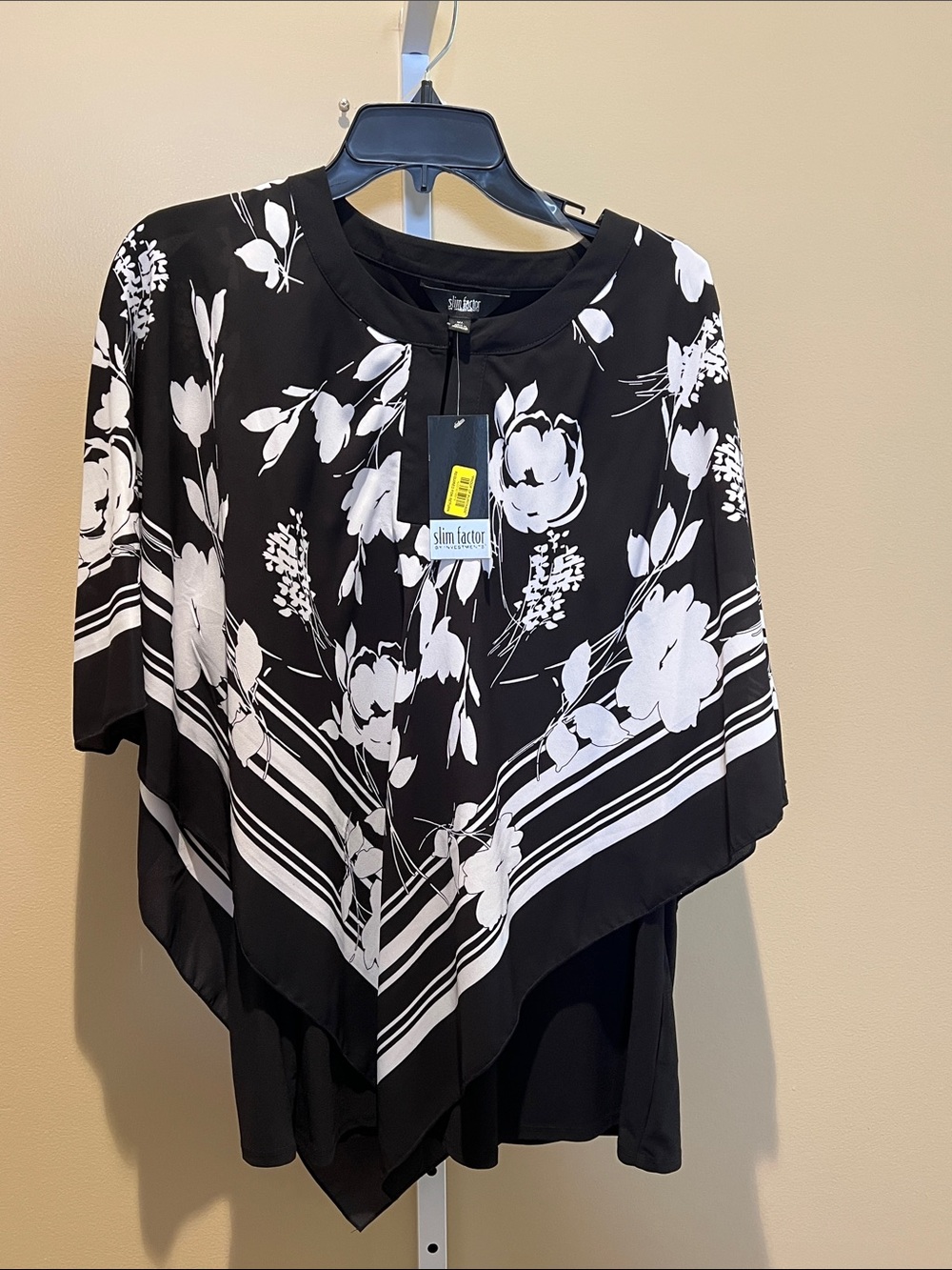 Investments Black & White Floral Poncho Tunic